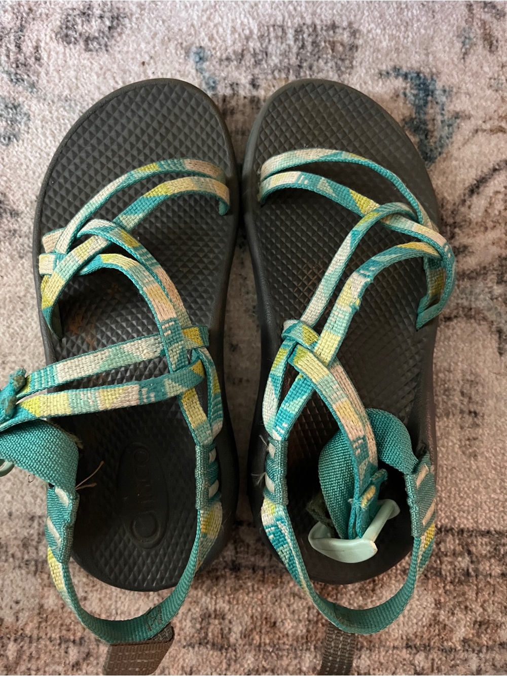 Kids Chaco ZX/2 EcoTread Sandals Youth Size J3 Teal Green Double Strap Toe Loop